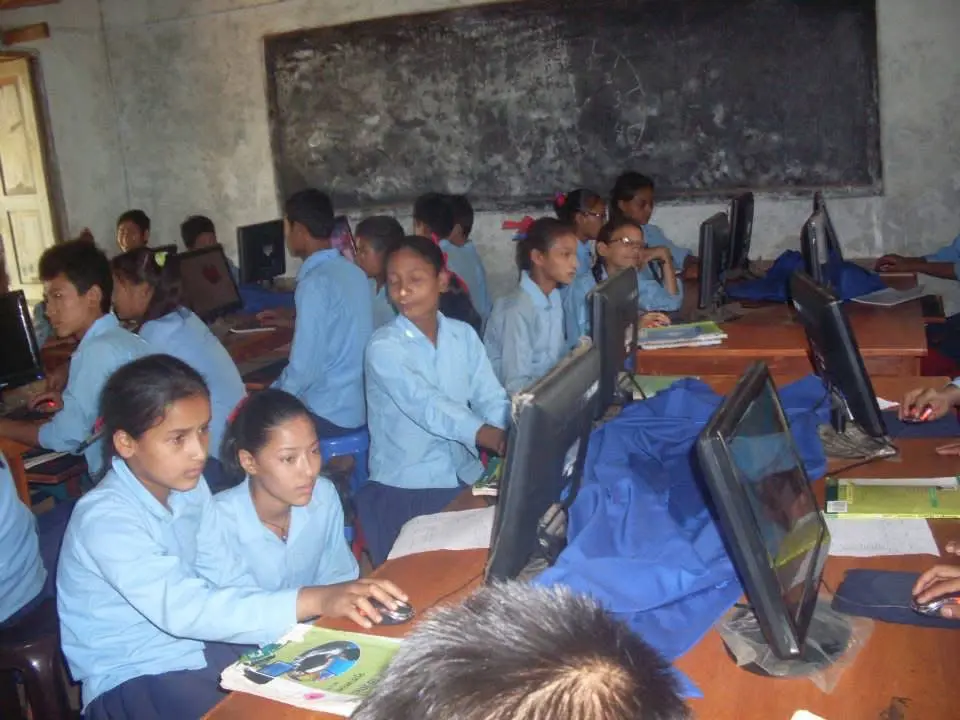Bikash mentoring a coding club in Janakpur